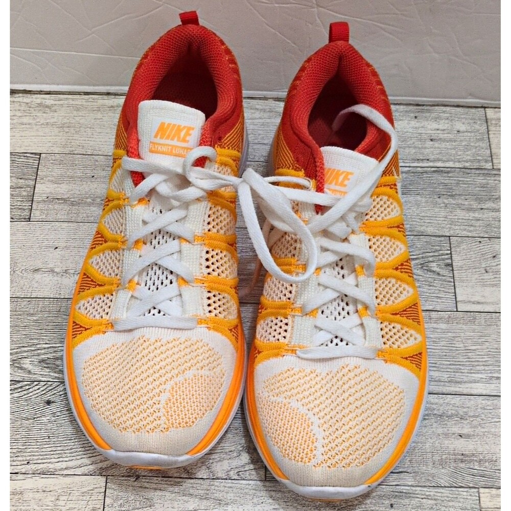 Nike Flyknit Lunar Men’s Low Top Lace-Up Sneakers Orange/White/Red 620658-101